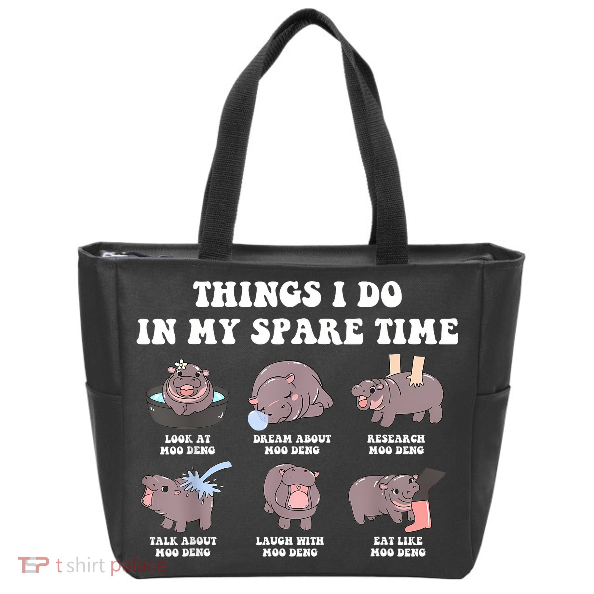 Funny Cute Hippo Moo Deng Things I Do In My Spare Time Meme Tote Bag