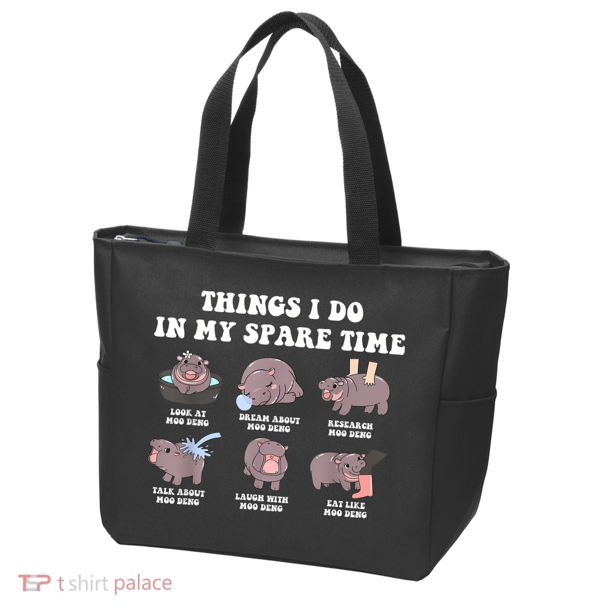 Funny Cute Hippo Moo Deng Things I Do In My Spare Time Meme Tote Bag