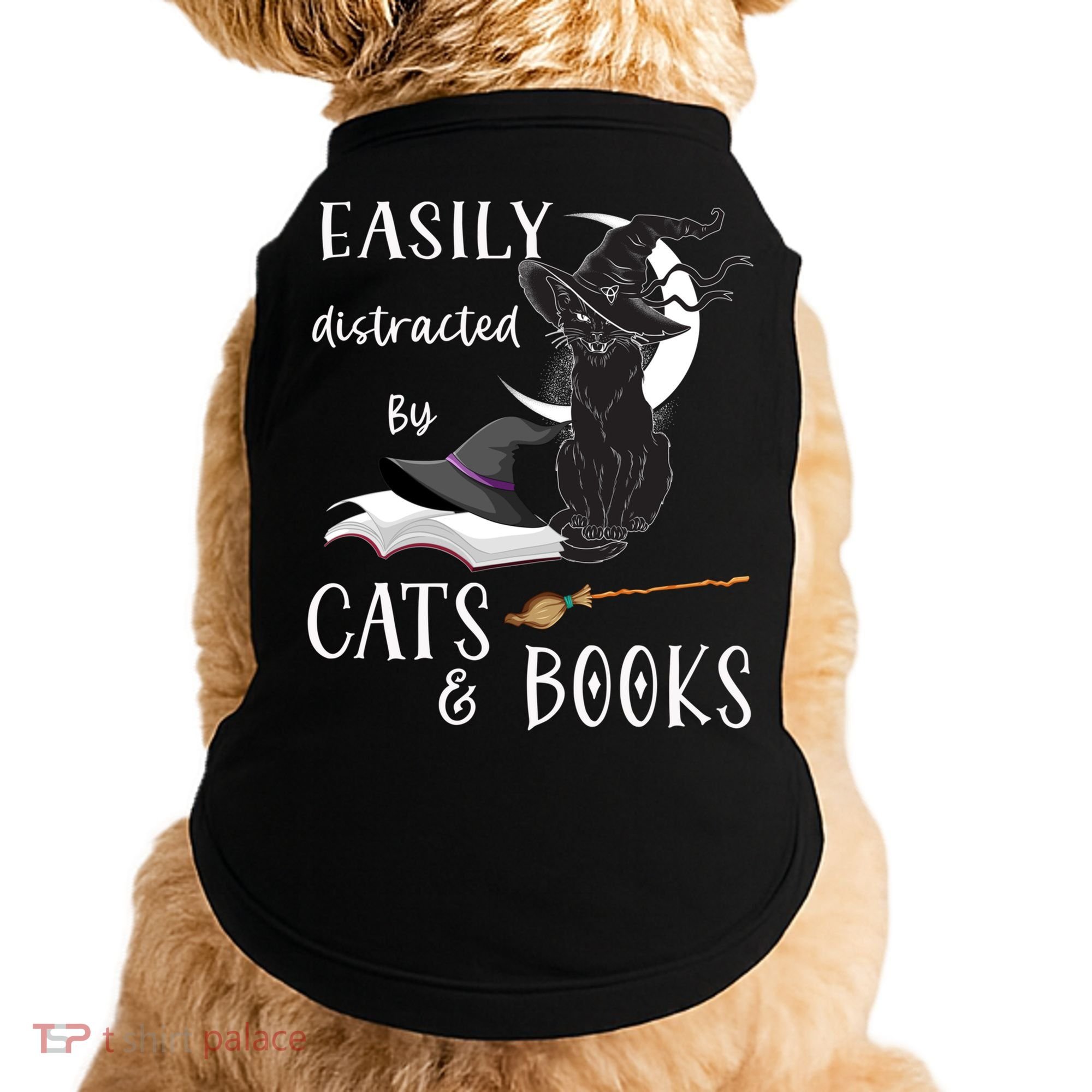 Funny Cat Halloween Tee Easily Distracted By Cats And Books Gift Doggie Tank