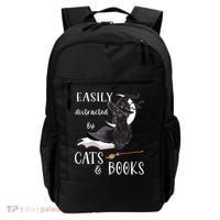 Funny Cat Halloween Tee Easily Distracted By Cats And Books Gift Backpack thumb 0