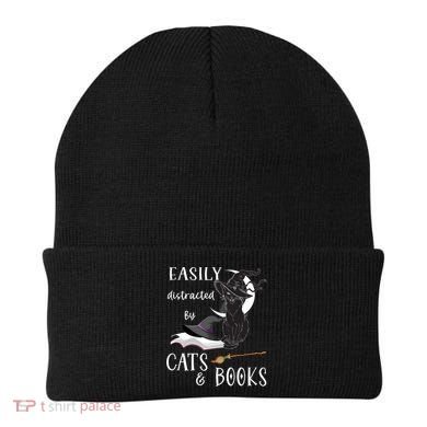 Funny Cat Halloween Tee Easily Distracted By Cats And Books Gift Beanie