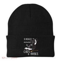 Funny Cat Halloween Tee Easily Distracted By Cats And Books Gift Beanie thumb 0