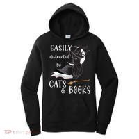 Funny Cat Halloween Tee Easily Distracted By Cats And Books Gift Women's Hoodie thumb 0