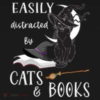 Funny Cat Halloween Tee Easily Distracted By Cats And Books Gift Women's Hoodie thumb 2