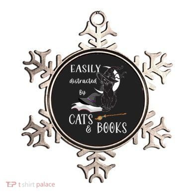 Funny Cat Halloween Tee Easily Distracted By Cats And Books Gift Ornament
