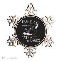 Funny Cat Halloween Tee Easily Distracted By Cats And Books Gift Ornament thumb 0