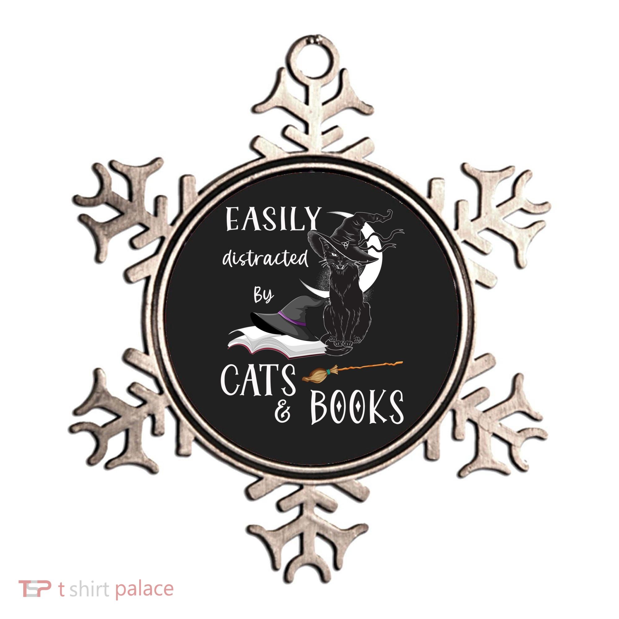 Funny Cat Halloween Tee Easily Distracted By Cats And Books Gift Ornament