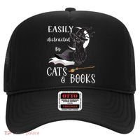 Funny Cat Halloween Tee Easily Distracted By Cats And Books Gift Hat thumb 0