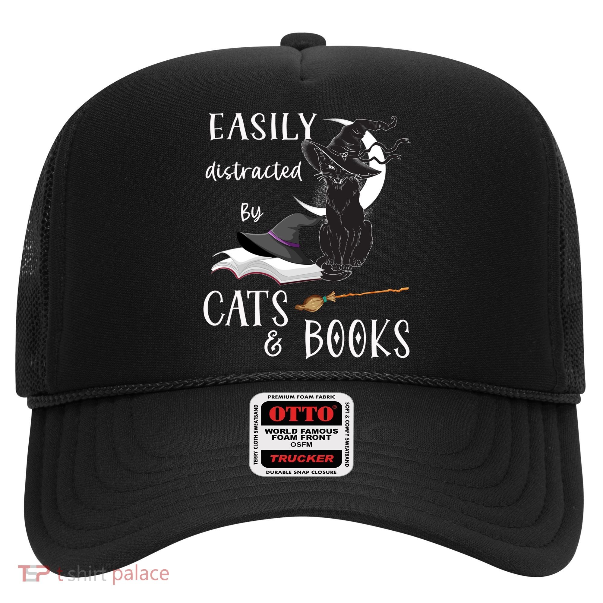 Funny Cat Halloween Tee Easily Distracted By Cats And Books Gift Hat