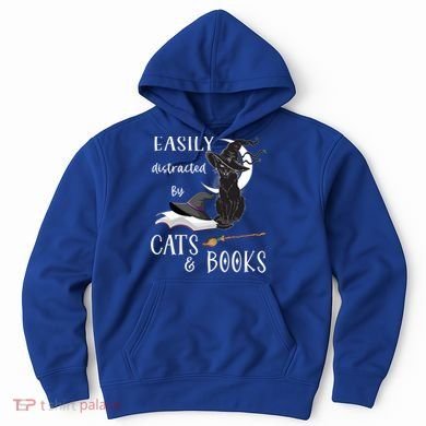 Funny Cat Halloween Tee Easily Distracted By Cats And Books Gift Hoodie