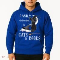 Funny Cat Halloween Tee Easily Distracted By Cats And Books Gift Hoodie thumb 2