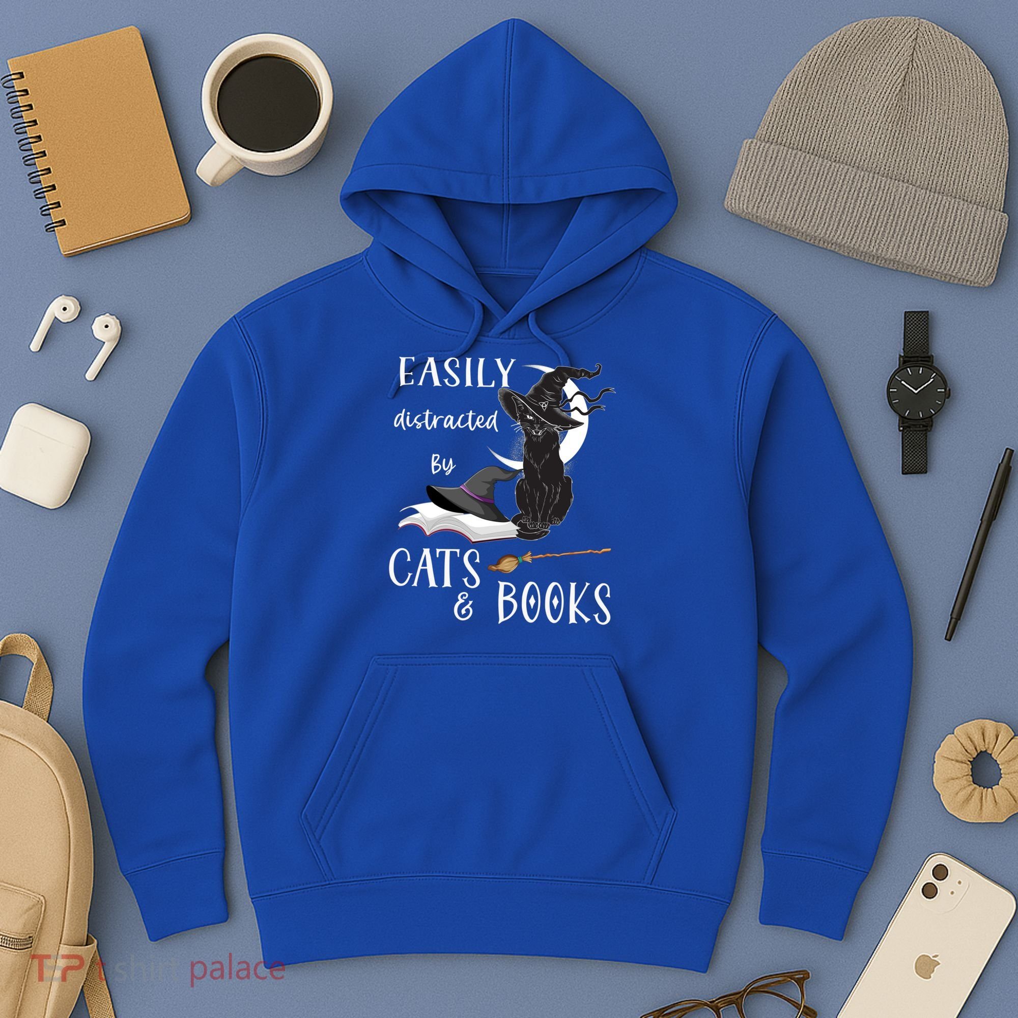 Funny Cat Halloween Tee Easily Distracted By Cats And Books Gift Hoodie