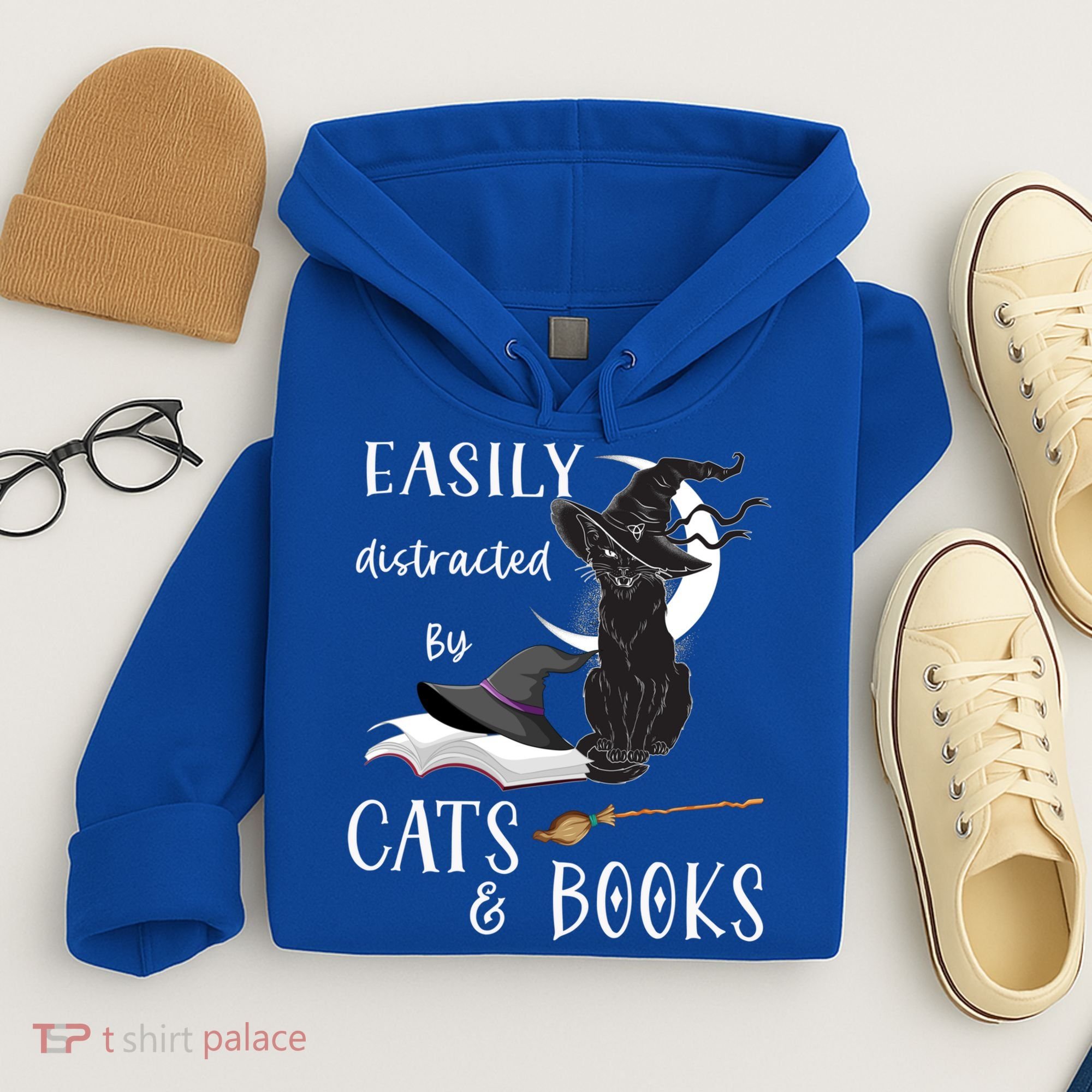 Funny Cat Halloween Tee Easily Distracted By Cats And Books Gift Hoodie