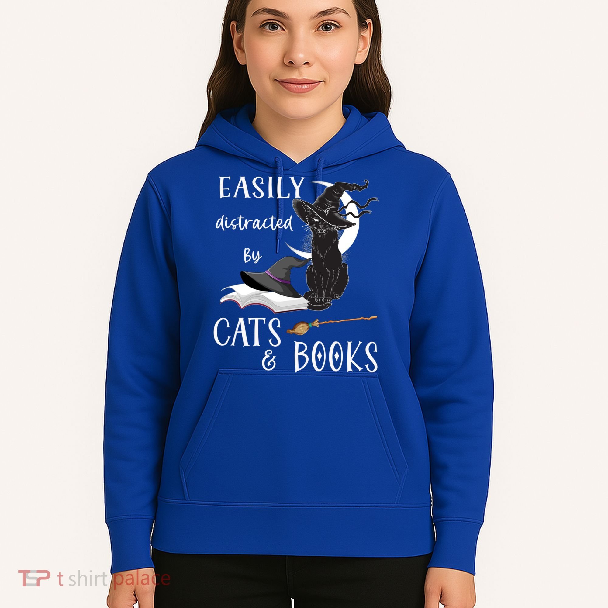 Funny Cat Halloween Tee Easily Distracted By Cats And Books Gift Hoodie