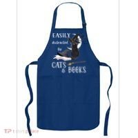 Funny Cat Halloween Tee Easily Distracted By Cats And Books Gift Apron thumb 0