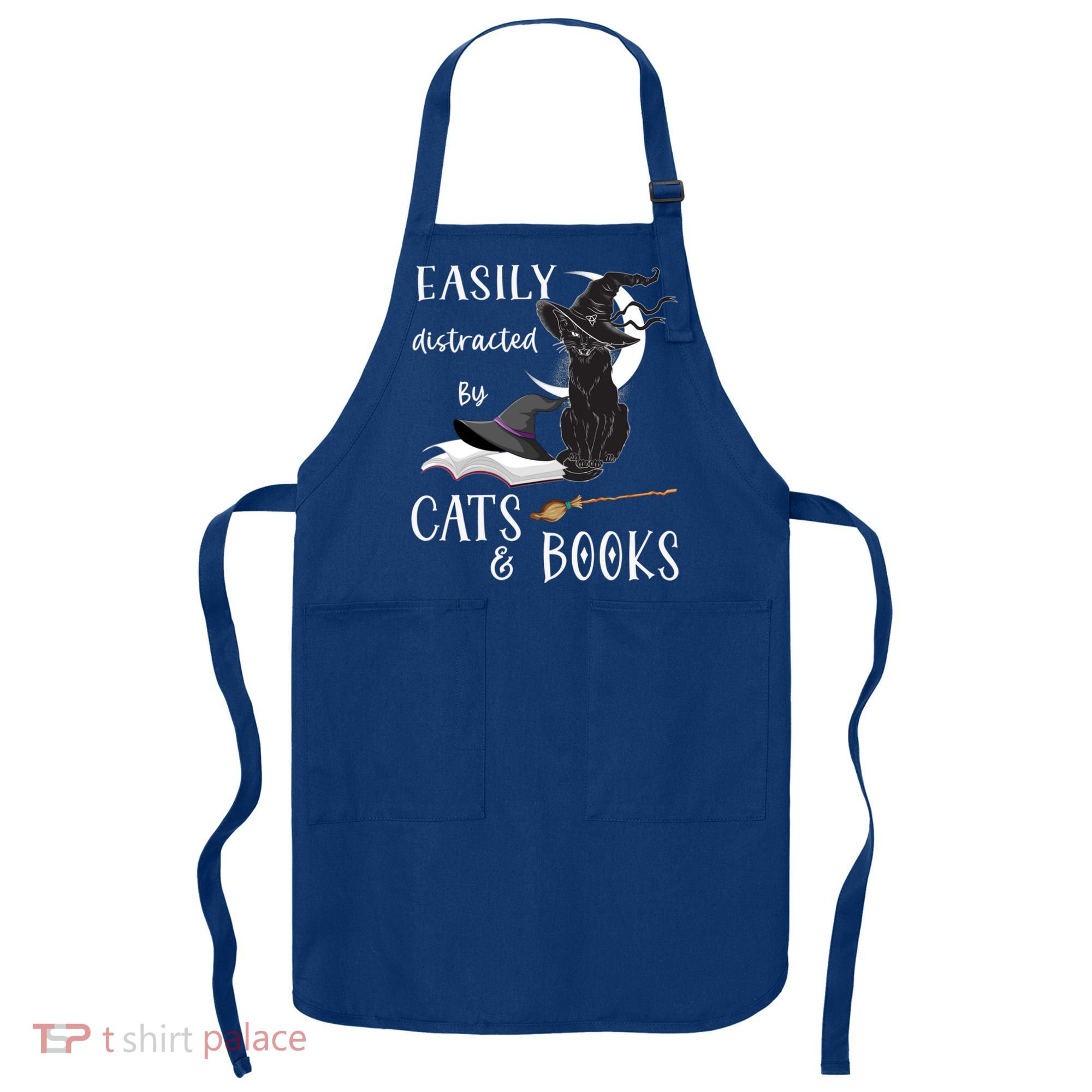 Funny Cat Halloween Tee Easily Distracted By Cats And Books Gift Apron