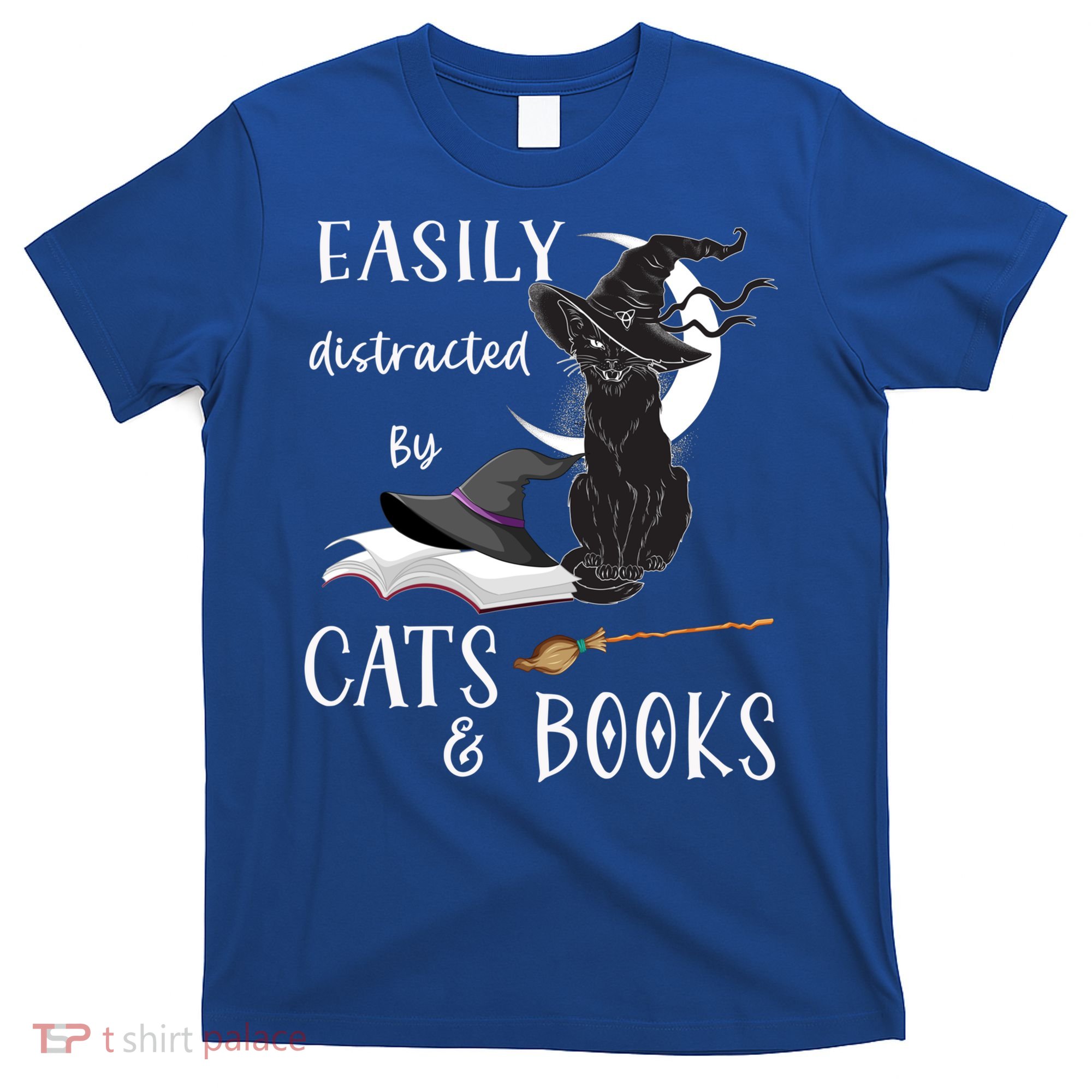 Funny Cat Halloween Tee Easily Distracted By Cats And Books Gift T-Shirt