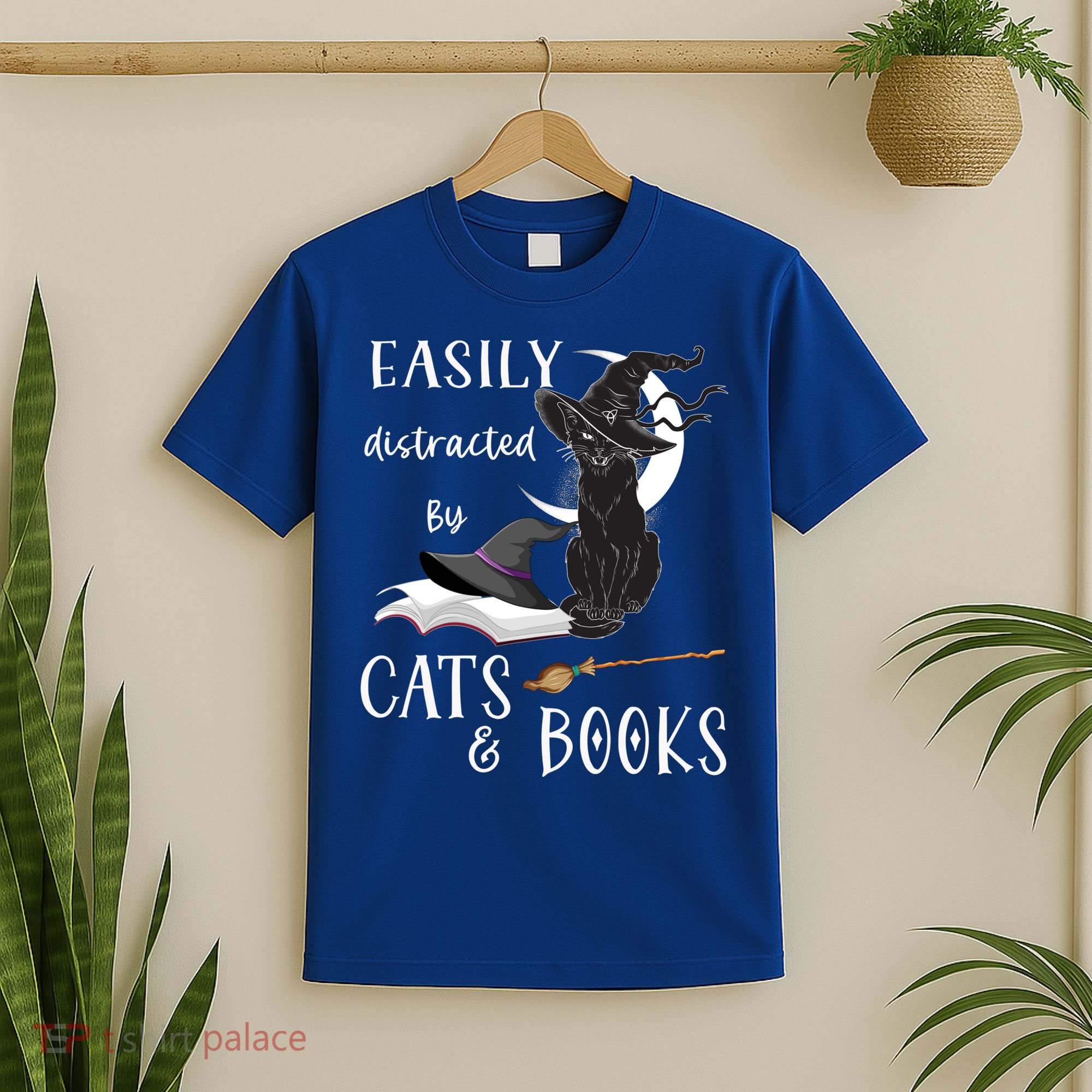 Funny Cat Halloween Tee Easily Distracted By Cats And Books Gift T-Shirt