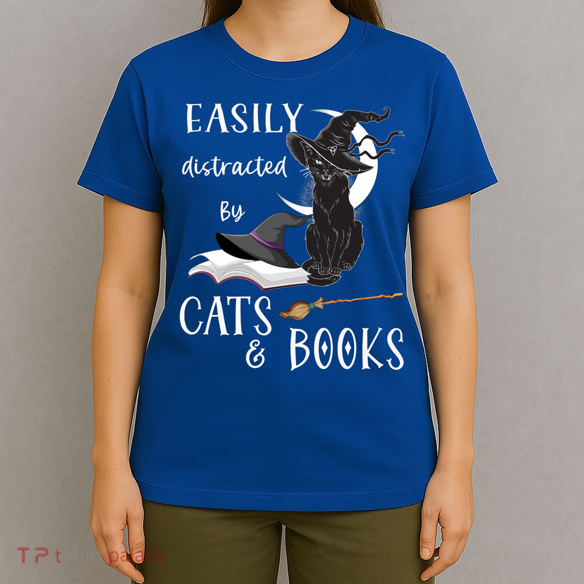 Funny Cat Halloween Tee Easily Distracted By Cats And Books Gift T-Shirt