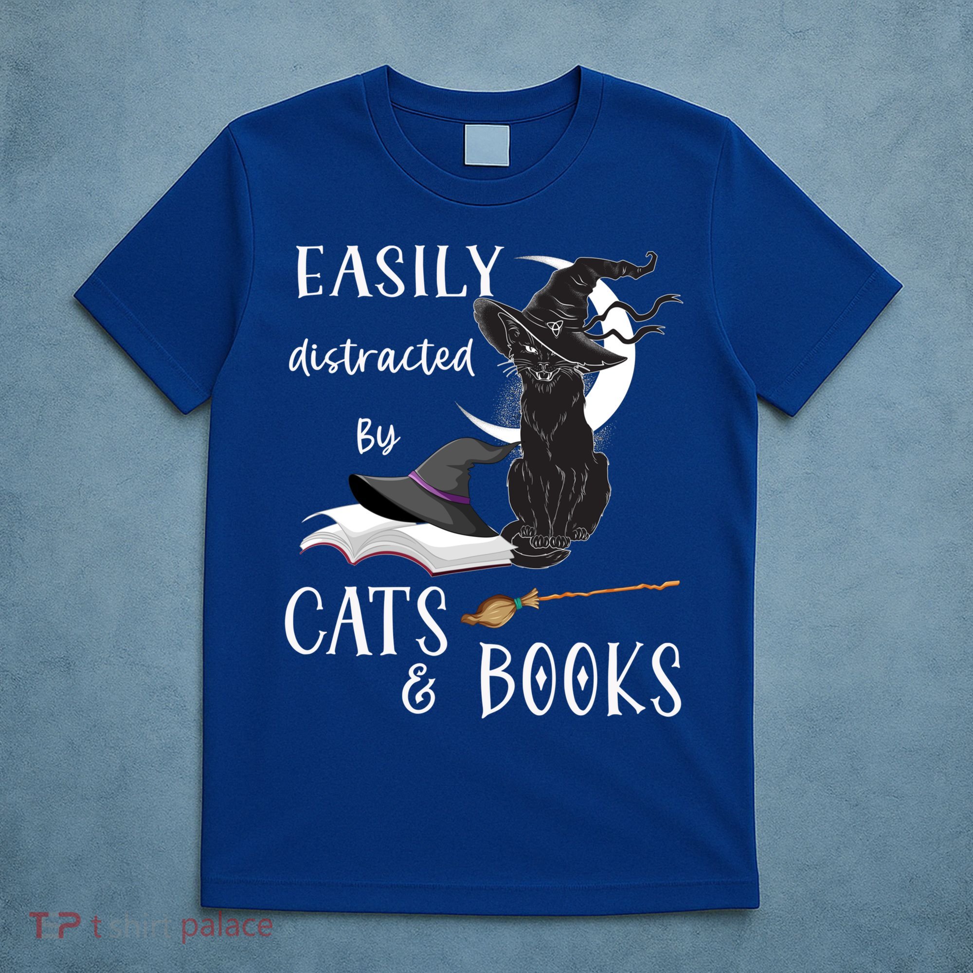 Funny Cat Halloween Tee Easily Distracted By Cats And Books Gift T-Shirt