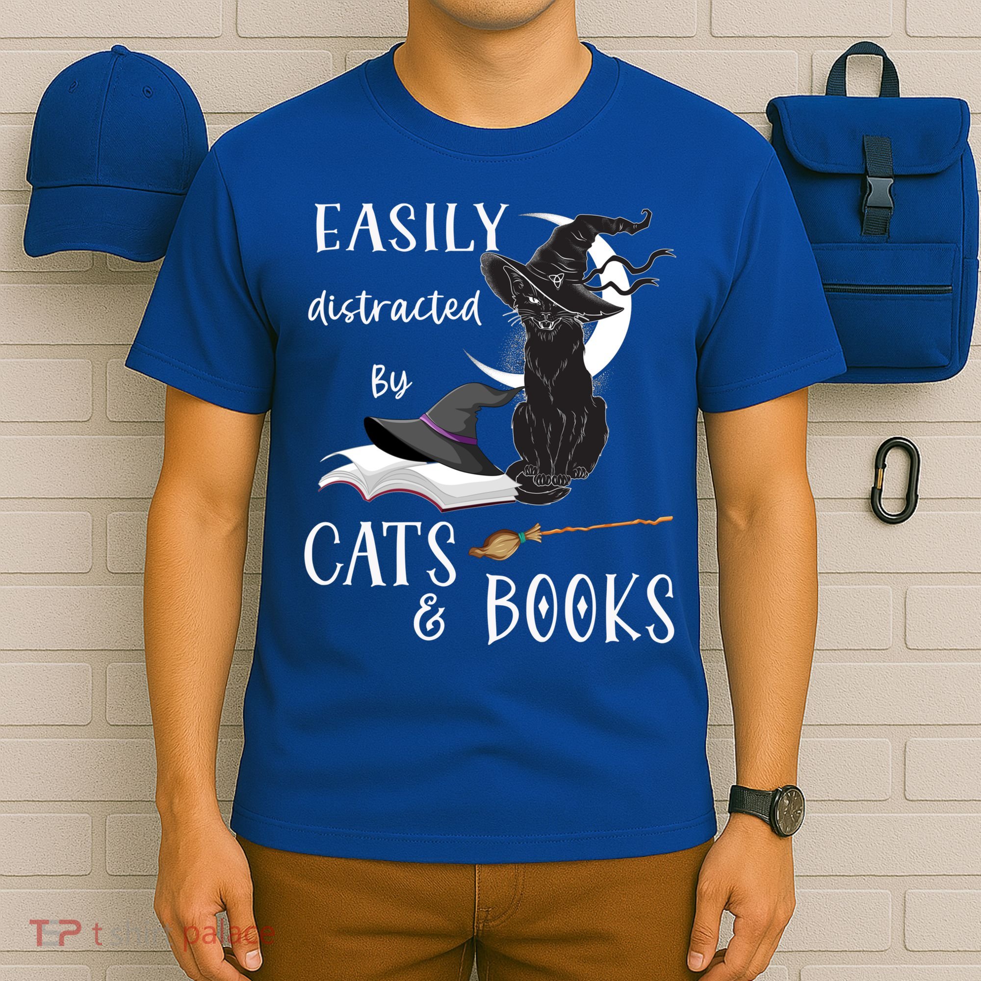 Funny Cat Halloween Tee Easily Distracted By Cats And Books Gift T-Shirt