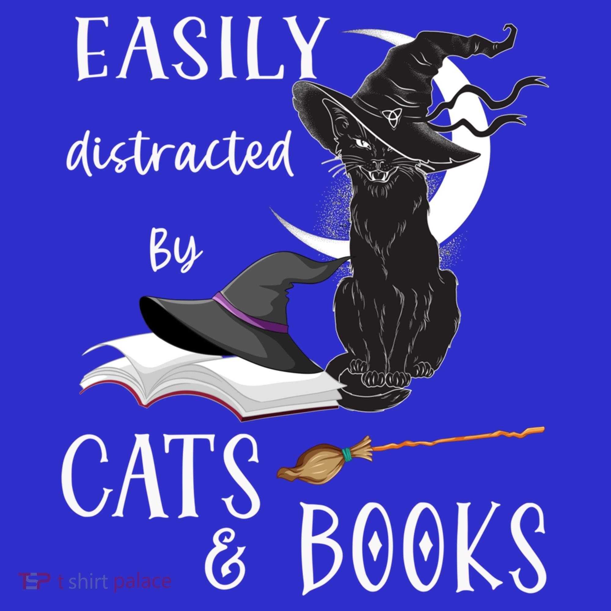 Funny Cat Halloween Tee Easily Distracted By Cats And Books Gift T-Shirt