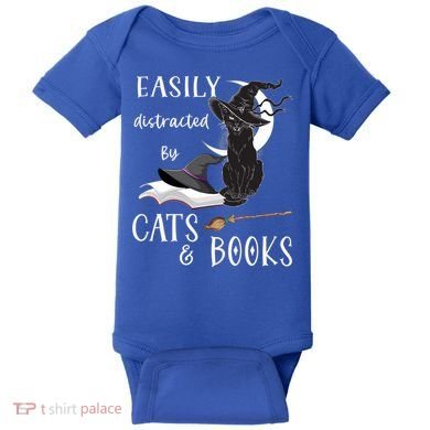 Funny Cat Halloween Tee Easily Distracted By Cats And Books Gift Baby Bodysuit