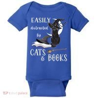 Funny Cat Halloween Tee Easily Distracted By Cats And Books Gift Baby Bodysuit thumb 0