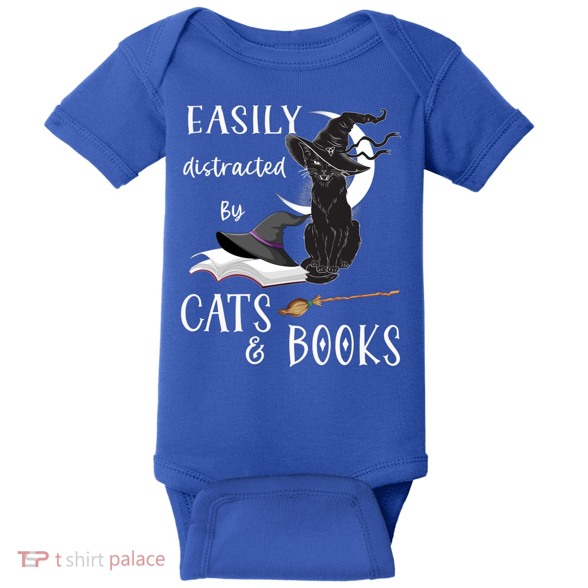 Funny Cat Halloween Tee Easily Distracted By Cats And Books Gift Baby Bodysuit