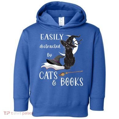 Funny Cat Halloween Tee Easily Distracted By Cats And Books Gift Toddler Hoodie