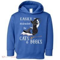 Funny Cat Halloween Tee Easily Distracted By Cats And Books Gift Toddler Hoodie thumb 0