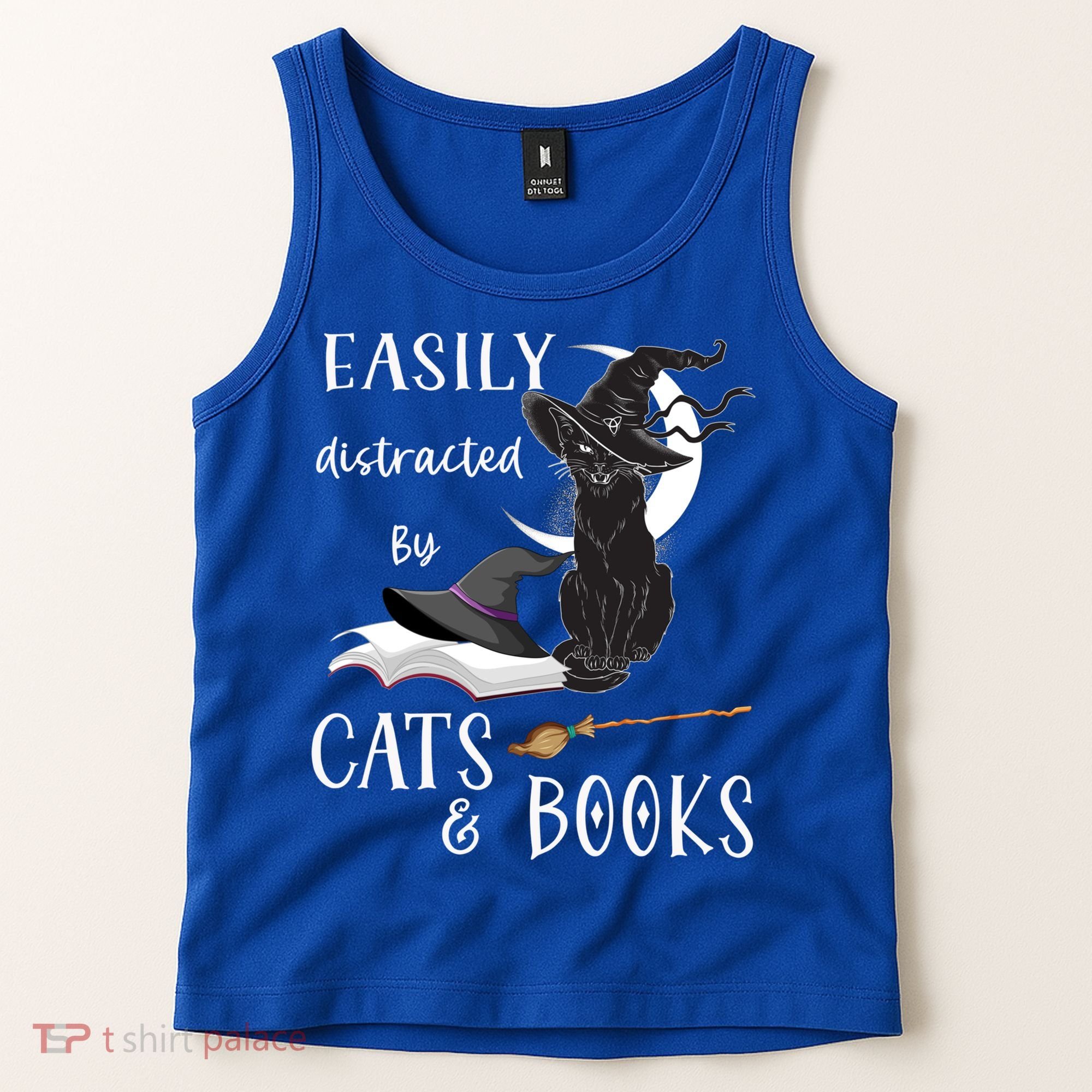 Funny Cat Halloween Tee Easily Distracted By Cats And Books Gift Tank Top