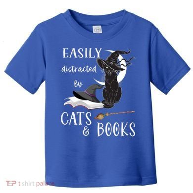Funny Cat Halloween Tee Easily Distracted By Cats And Books Gift Toddler T-Shirt