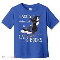 Funny Cat Halloween Tee Easily Distracted By Cats And Books Gift Toddler T-Shirt thumb 0
