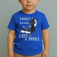Funny Cat Halloween Tee Easily Distracted By Cats And Books Gift Toddler T-Shirt thumb 2