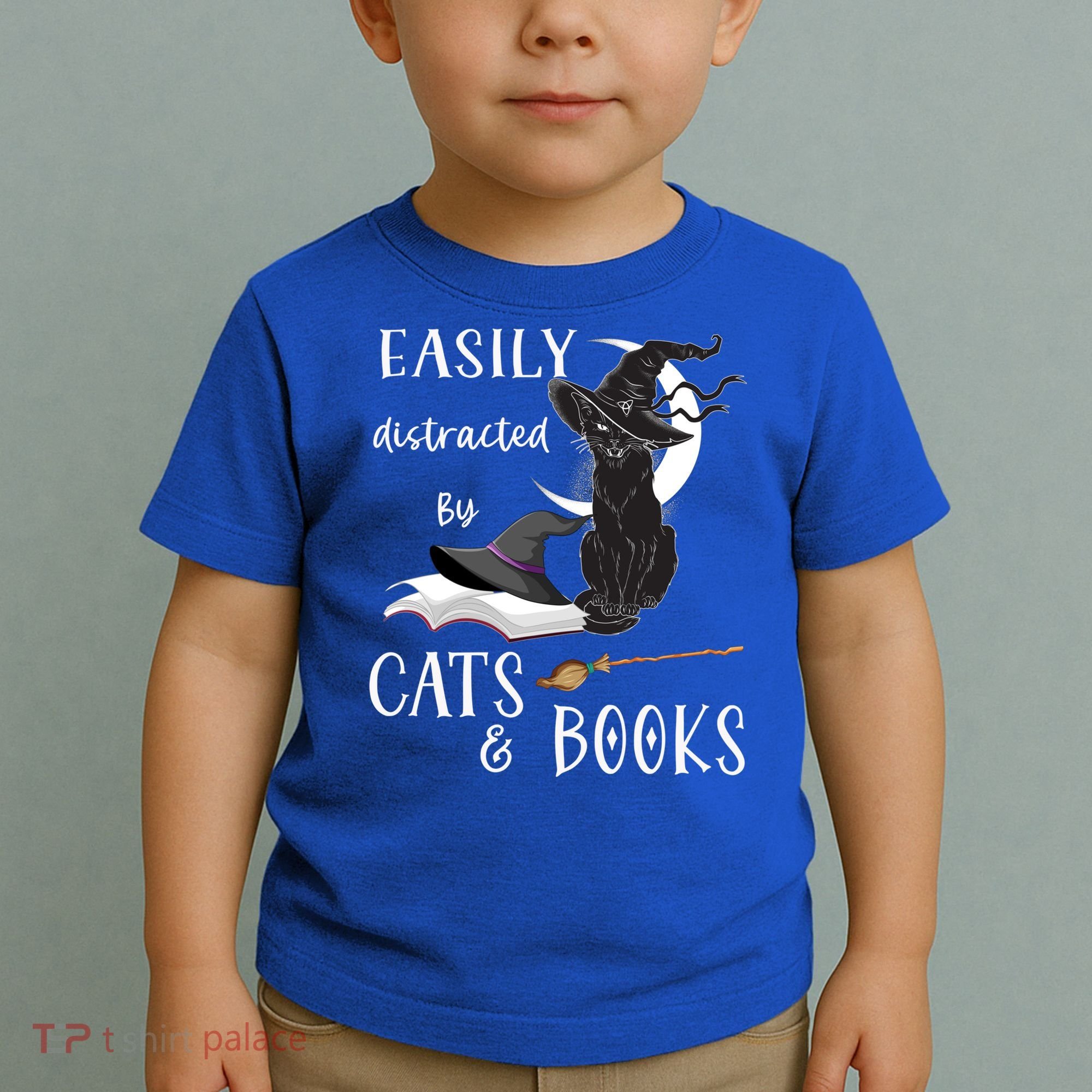 Funny Cat Halloween Tee Easily Distracted By Cats And Books Gift Toddler T-Shirt