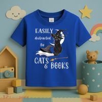 Funny Cat Halloween Tee Easily Distracted By Cats And Books Gift Toddler T-Shirt thumb 3