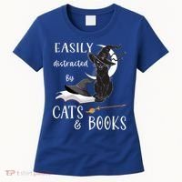 Funny Cat Halloween Tee Easily Distracted By Cats And Books Gift Women's T-Shirt thumb 0