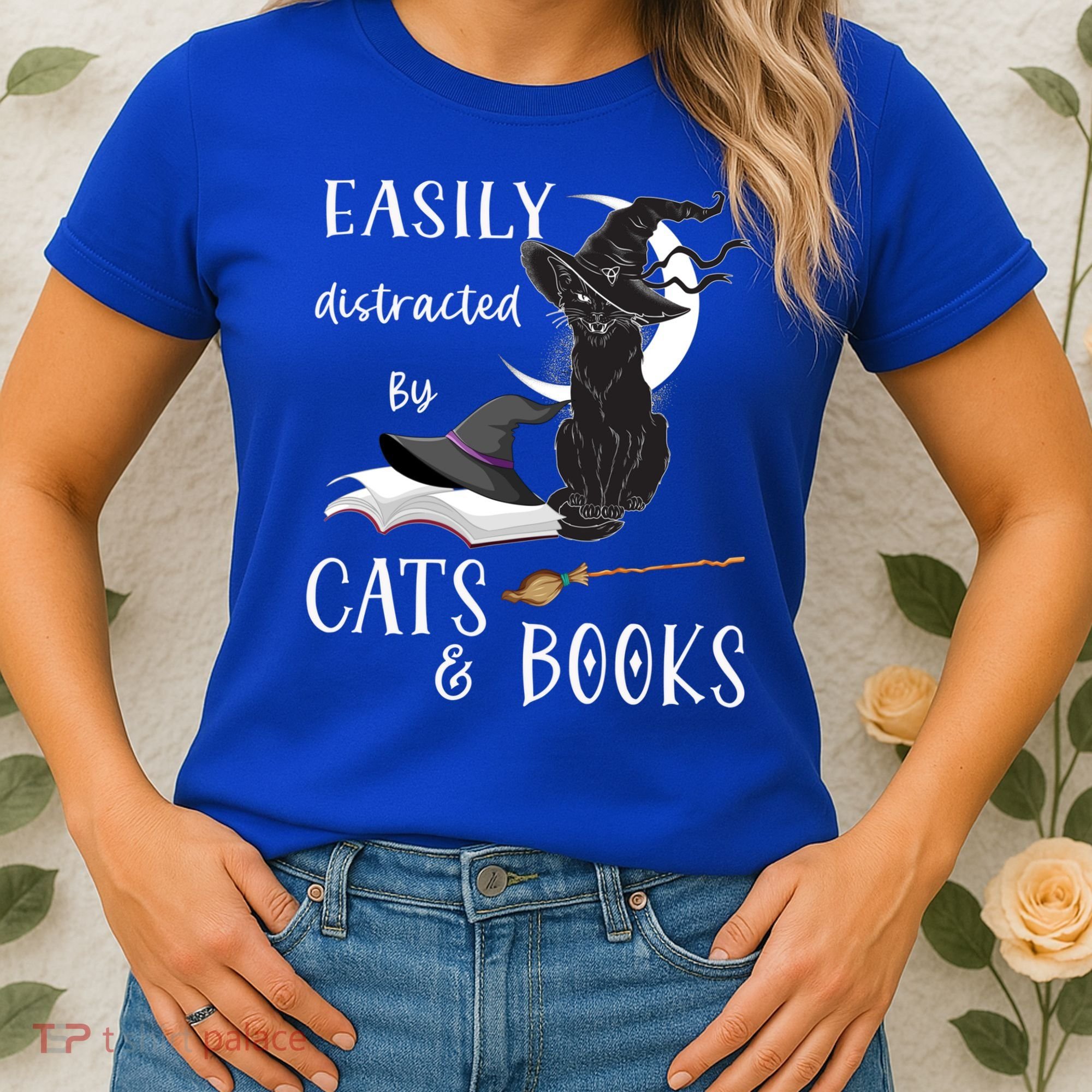 Funny Cat Halloween Tee Easily Distracted By Cats And Books Gift Women's T-Shirt