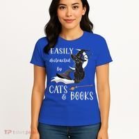 Funny Cat Halloween Tee Easily Distracted By Cats And Books Gift Women's T-Shirt thumb 4