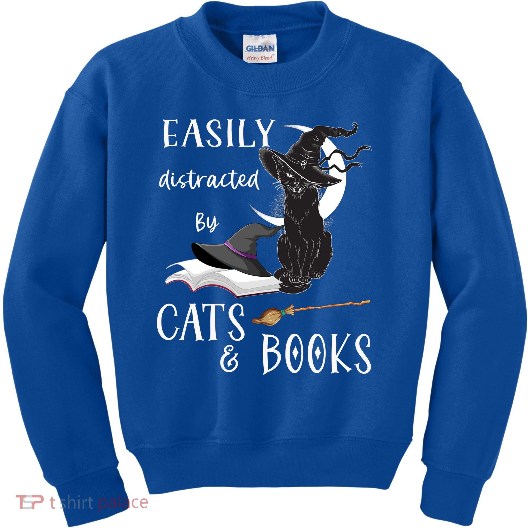 Funny Cat Halloween Tee Easily Distracted By Cats And Books Gift Kids Sweatshirt