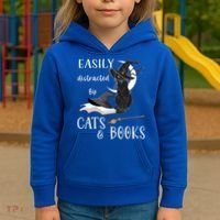 Funny Cat Halloween Tee Easily Distracted By Cats And Books Gift Kids Hoodie thumb 3