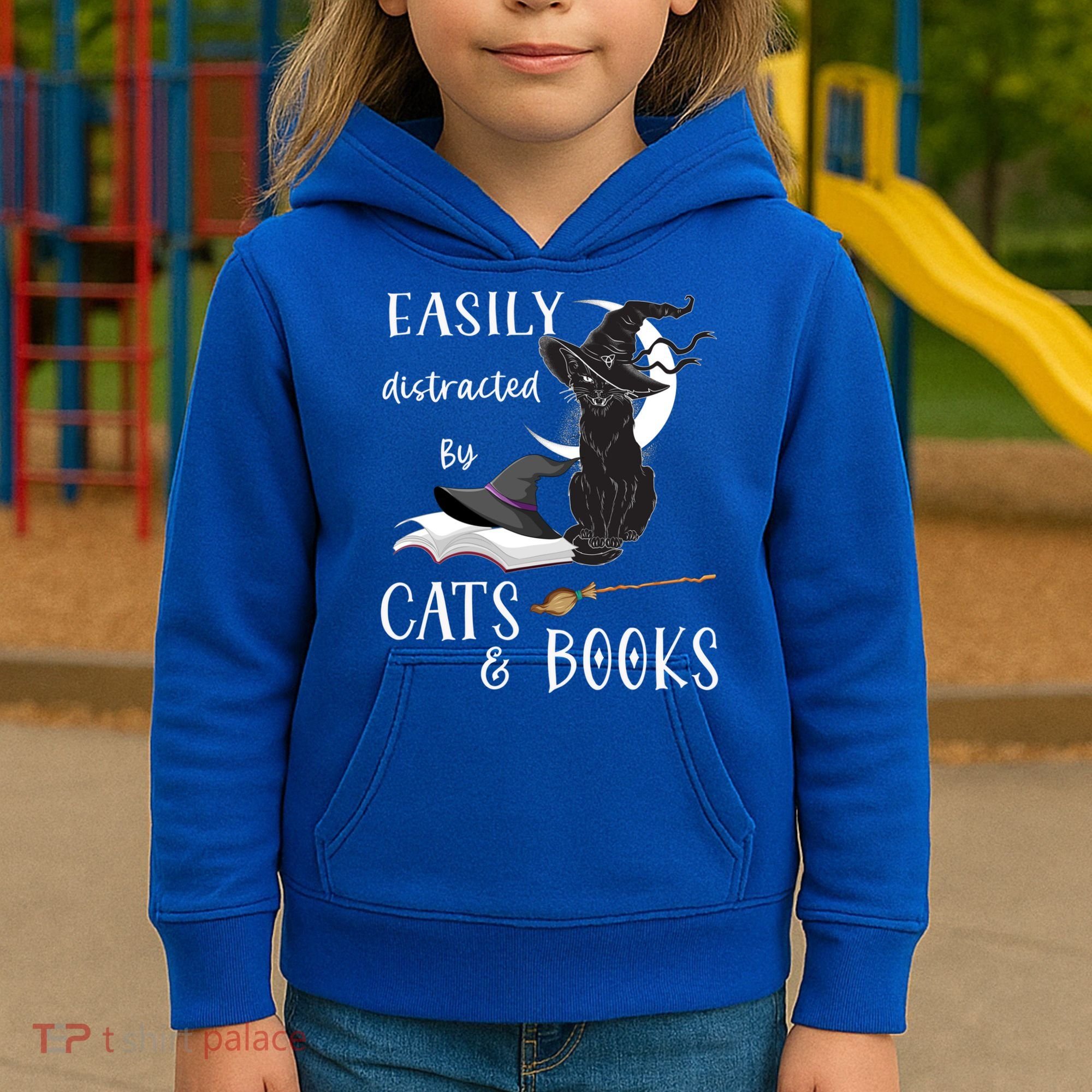 Funny Cat Halloween Tee Easily Distracted By Cats And Books Gift Kids Hoodie