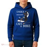 Funny Cat Halloween Tee Easily Distracted By Cats And Books Gift Kids Hoodie thumb 4