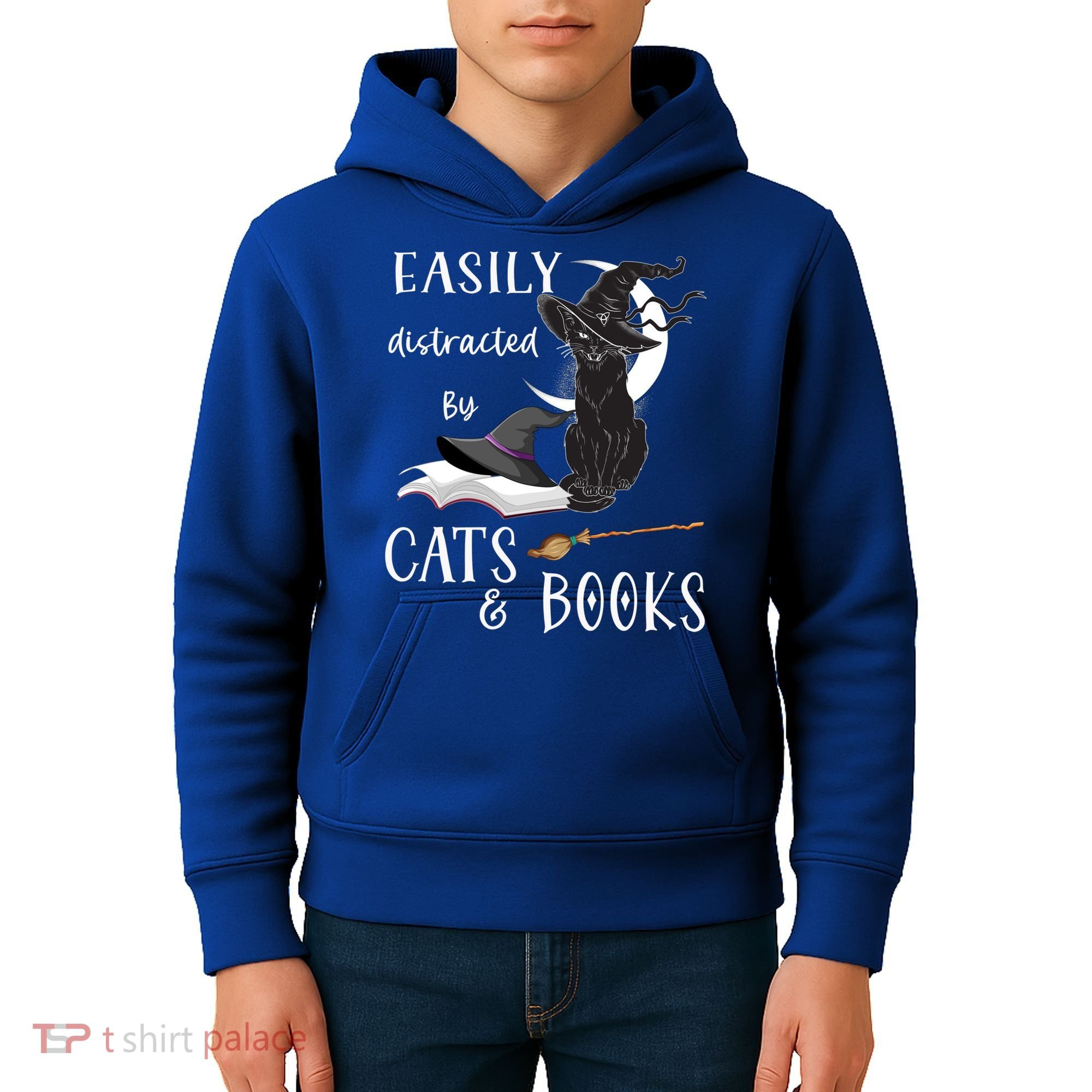Funny Cat Halloween Tee Easily Distracted By Cats And Books Gift Kids Hoodie