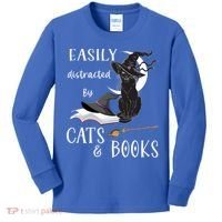 Funny Cat Halloween Tee Easily Distracted By Cats And Books Gift Kids Long Sleeve Shirt thumb 0