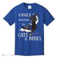 Funny Cat Halloween Tee Easily Distracted By Cats And Books Gift Kids T-Shirt thumb 0