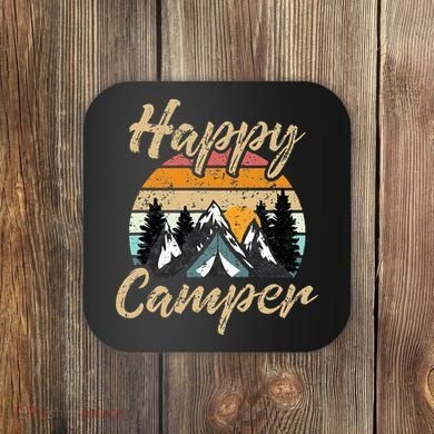 Funny Camping Hiking Lover Present Happy Camper Gift Coaster