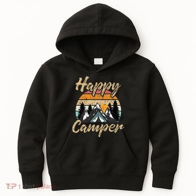 Funny Camping Hiking Lover Present Happy Camper Gift Kids Hoodie