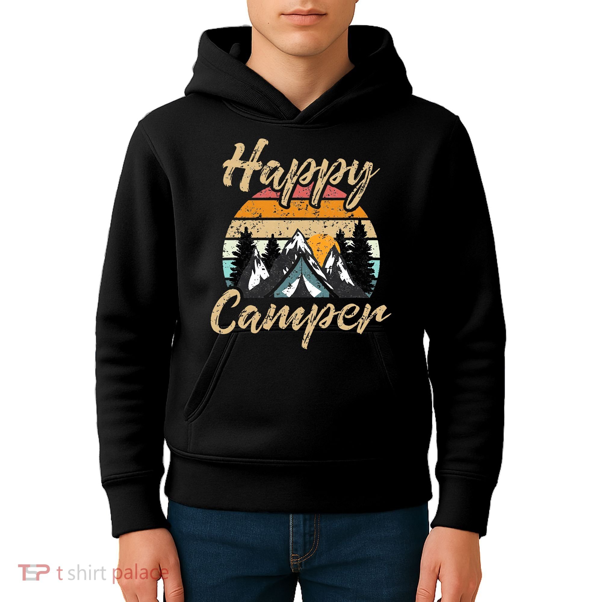 Funny Camping Hiking Lover Present Happy Camper Gift Kids Hoodie
